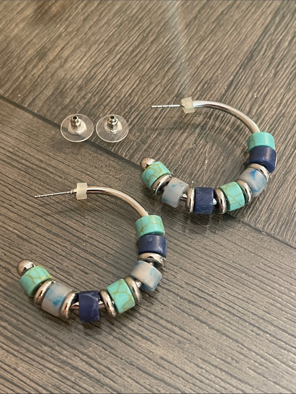 Vintage Add-A-Bead Silver-tone Hoops with Stone Beads